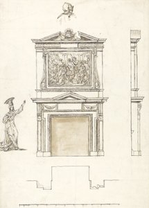 स्टोव में हॉल में चिमनी के टुकड़े के लिए डिज़ाइन, c.1733 (कागज पर ग्रेफाइट से धो के साथ कलम और स्याही)